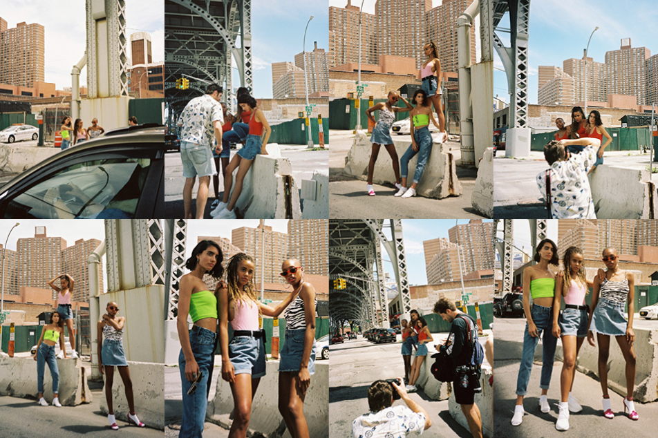 girls wearing lee jeans harlem denim collection of jeans, skirts and high waisted shorts