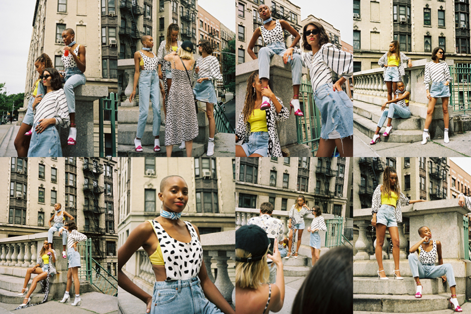 girls wearing lee jeans harlem denim collection of skirts, shorts and jeans