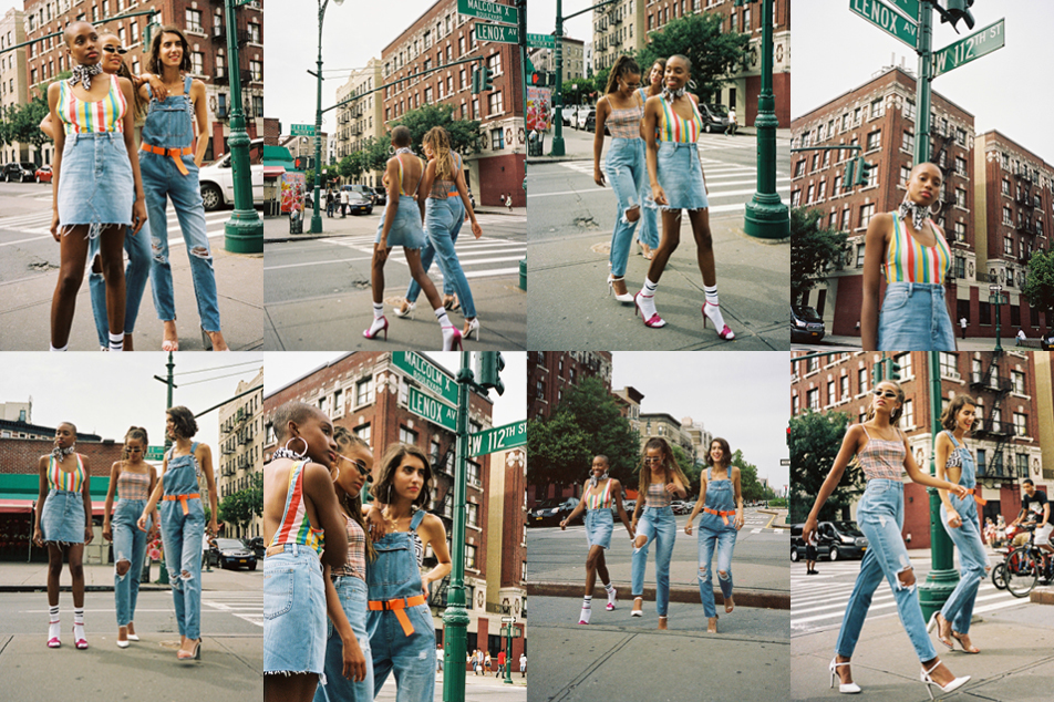 girls wearing lee jeans harlem denim collection of shorts, skirts and jeans