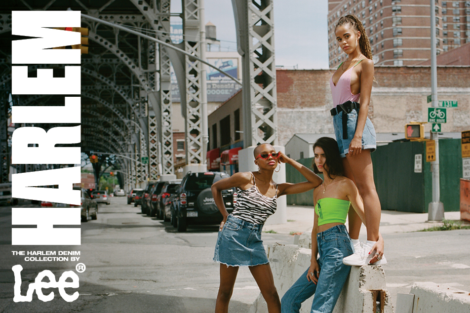 girls wearing lee jeans harlem denim collection of ripped jeans, overalls and skirts