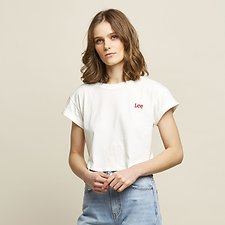 Image of Lee Jeans Australia White/Red CROP SCOOP TEE WHITE RED LOGO